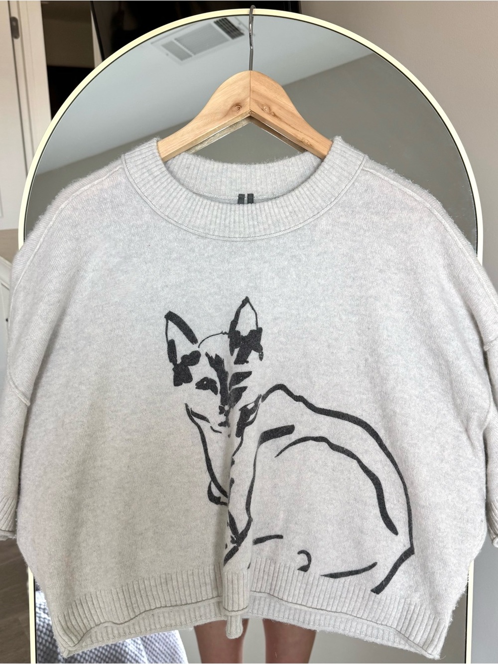 Anthropologie Goldie 100% Cashmere Cat Graphic Crewneck Short Sleeve Sweater